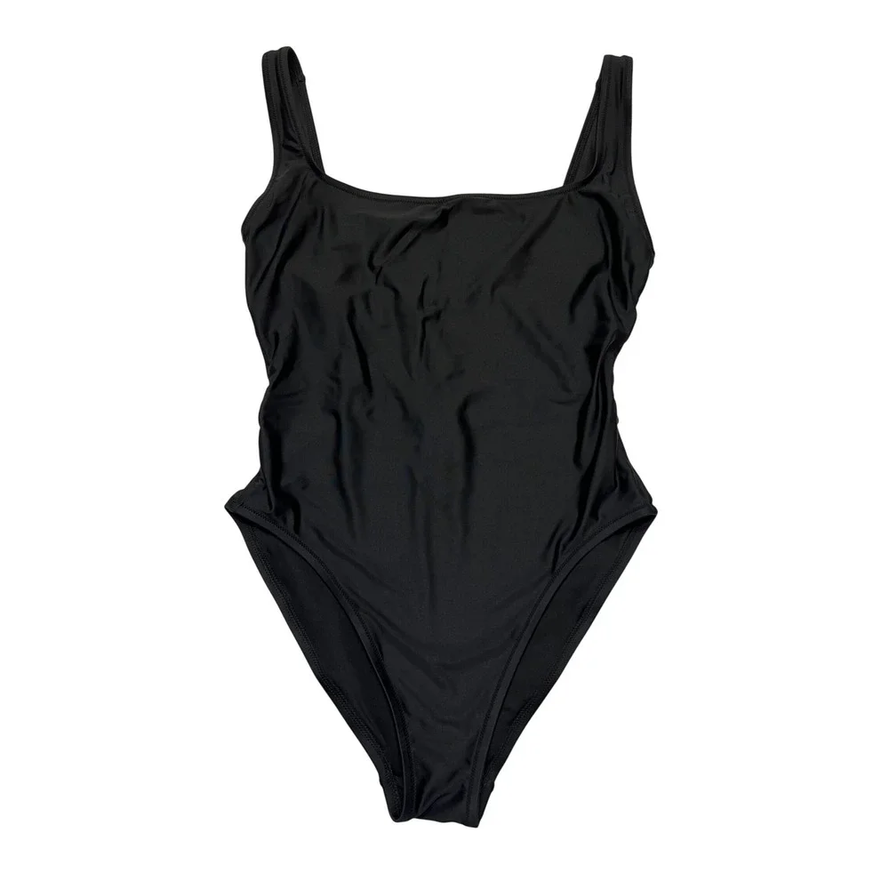 Madewell Black Square Neck Classic Minimalist One Piece Swimsuit Size M